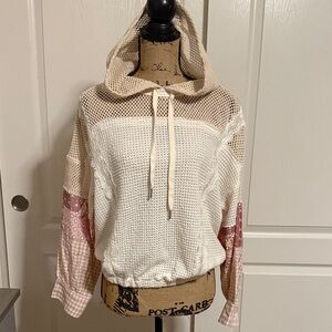 Miss Me Cream Mesh Hooded Pullover with Pink Bandana Accents